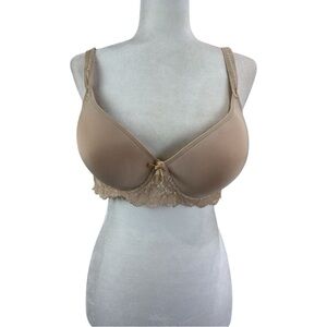 VADALALA Elegant tan Lace Bra Lace Detail Underwire Padded Bra Size 42 D